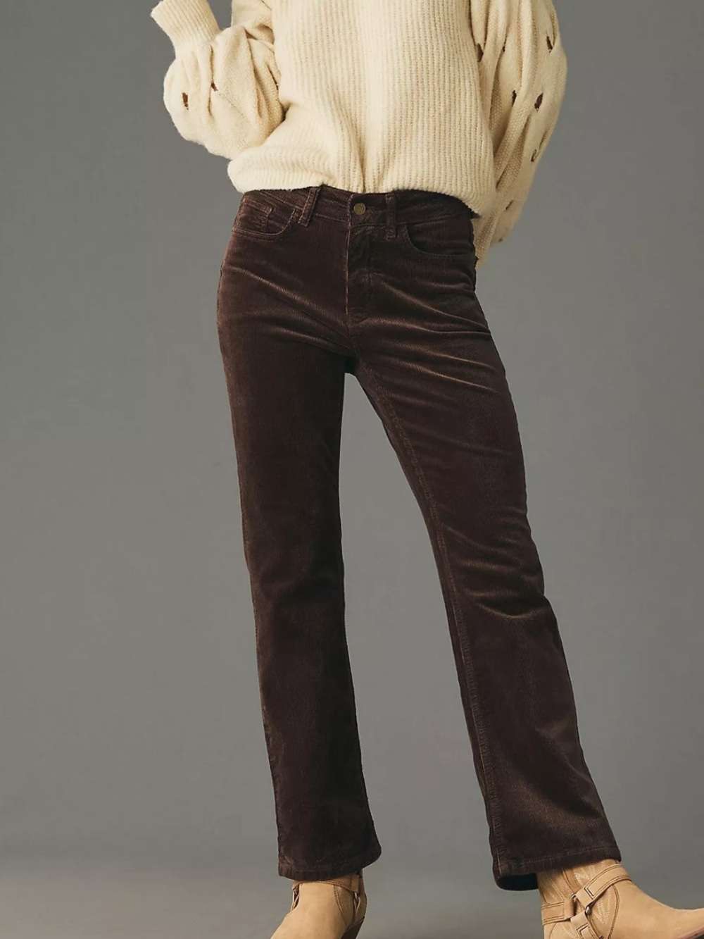 Anthropologie Pilcro Chocolate Brown Corduroy Mid Rise Boot Cut Jeans, size 30
